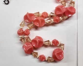 Vintage, pink, roundish, unusual beaded necklace