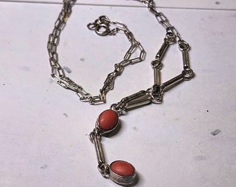 Vintage sterlìng jewelry, orange and silver y necklace