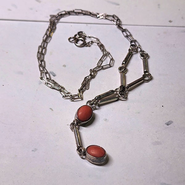 Vintage sterlìng jewelry, orange and silver y necklace