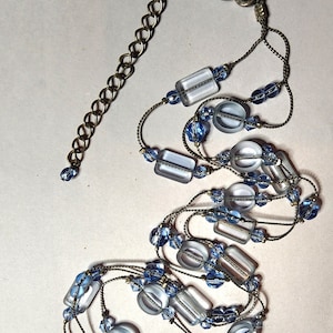Vintage, blue glass, faceted, crystal, beaded necklace