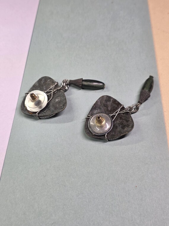 Vintage triangular geometric  silver, black and d… - image 3