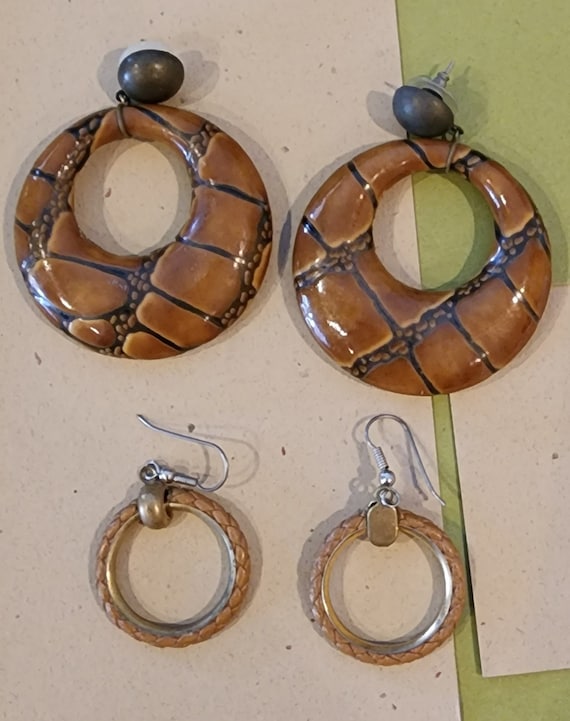 Vintage, 2 pairs of loop, dangle earrings - image 1