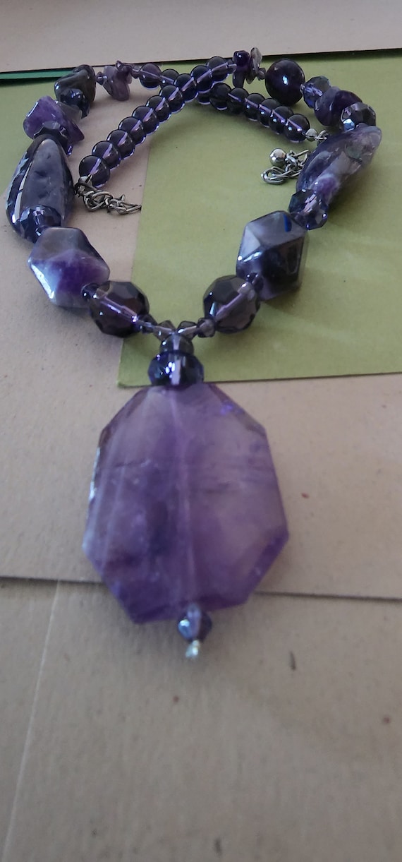 Vintage, faceted and round Amethyst beaded pendant