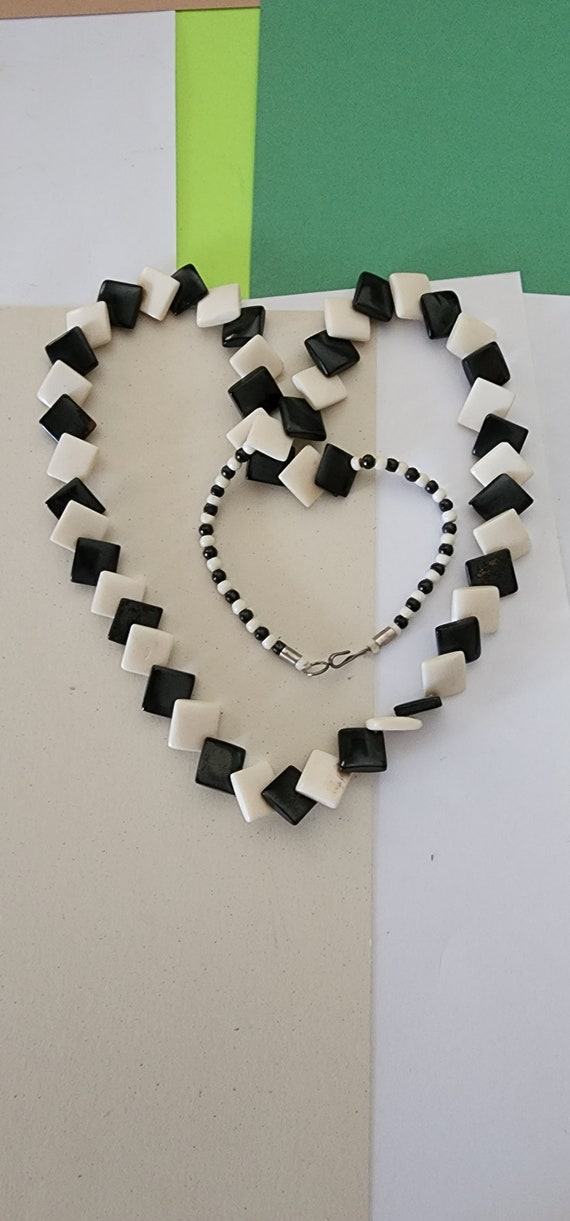 Vintage, black and white bone, beaded necklace