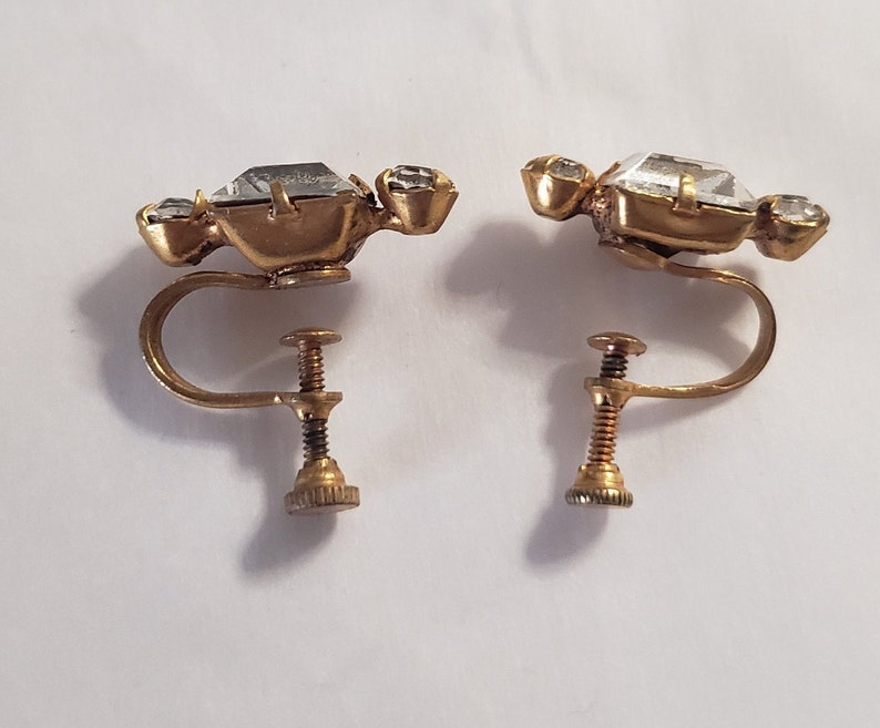 Vintage rhinestone screw back earrings gold and crystal Etsy