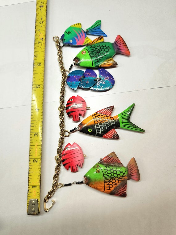 Vintage, colorful painted, wood fish shaped charm… - image 3