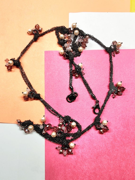 Vintage, black chain, long beaded, costume jewelr… - image 4
