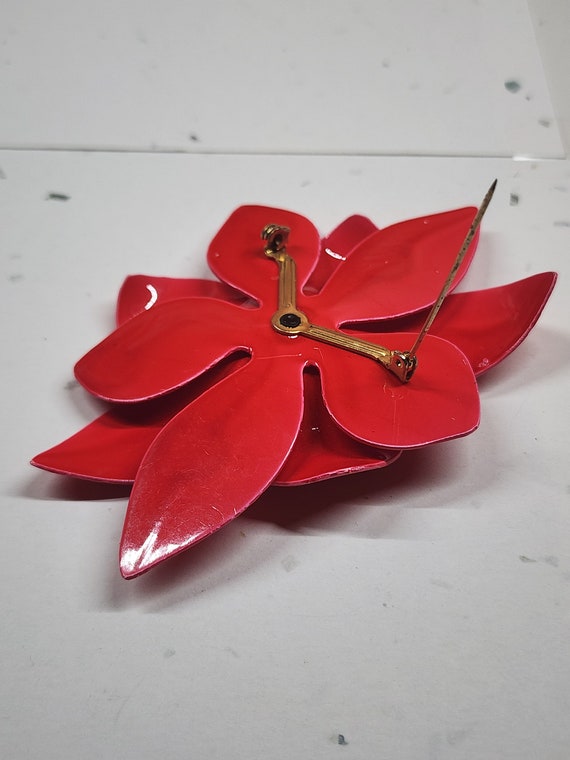 Vintage, large, red flower, art deco brooch - image 4