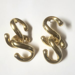 Vintage, double s link,  style post earrings, costume jewelry