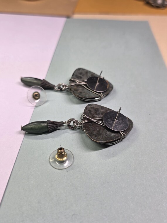 Vintage triangular geometric  silver, black and d… - image 6