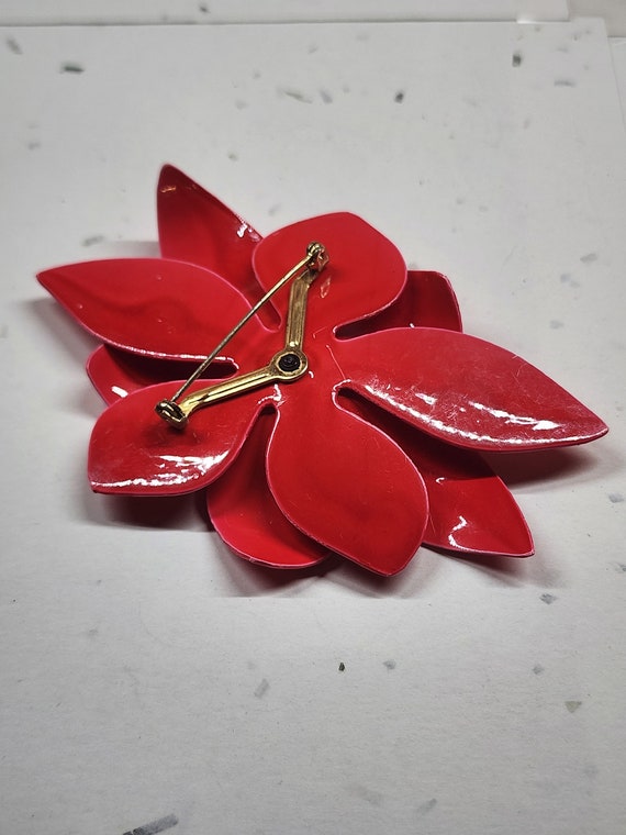 Vintage, large, red flower, art deco brooch - image 7