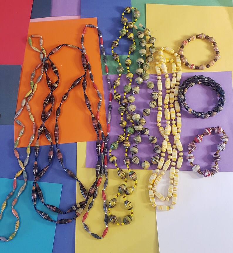 Vintage lot of paper made beaded necklaces and bracelets