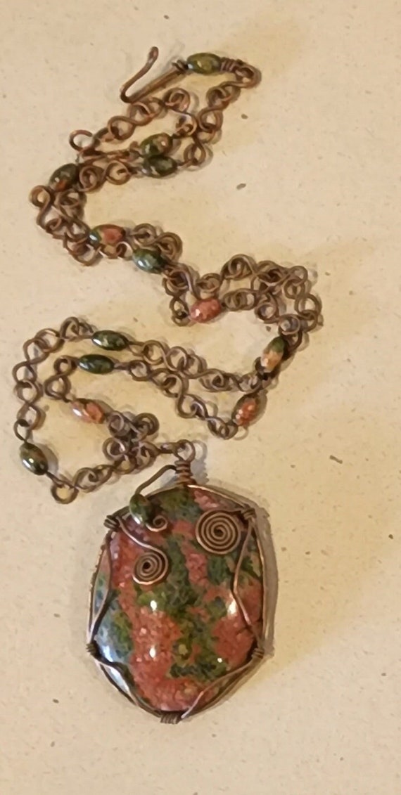 Vintage. Unakite, red and green wire wrapped, Jasp