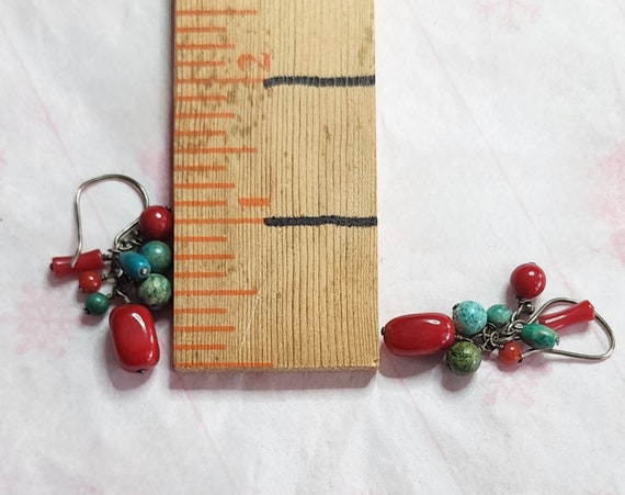 Vintage, dangle, coral and turquoise earrings - image 4