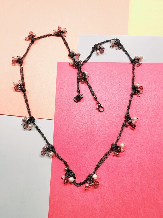 Vintage, black chain, long beaded, costume jewelr… - image 2