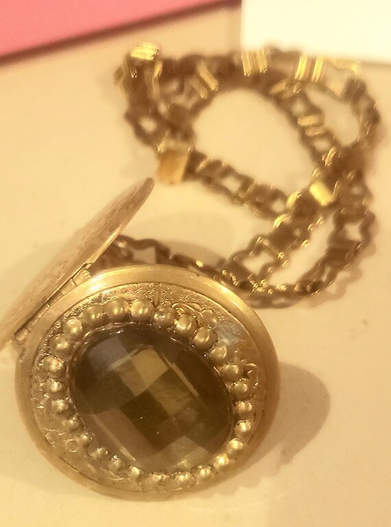 Antique, vintage, gold tone locket with antique ch