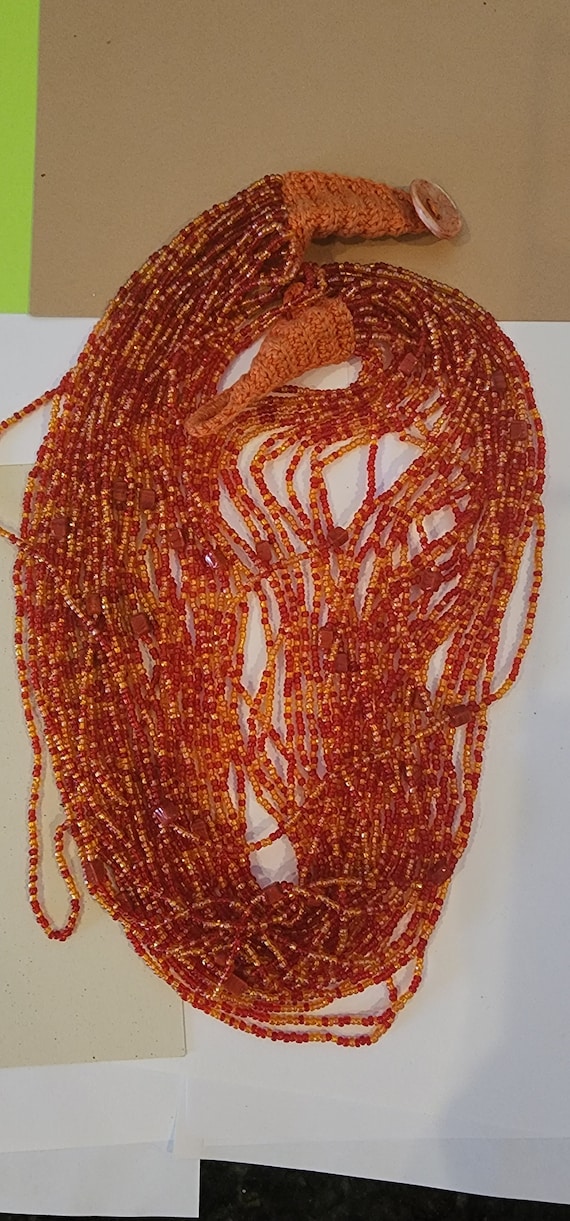 Vintage, multi strand, orange beaded, necklace