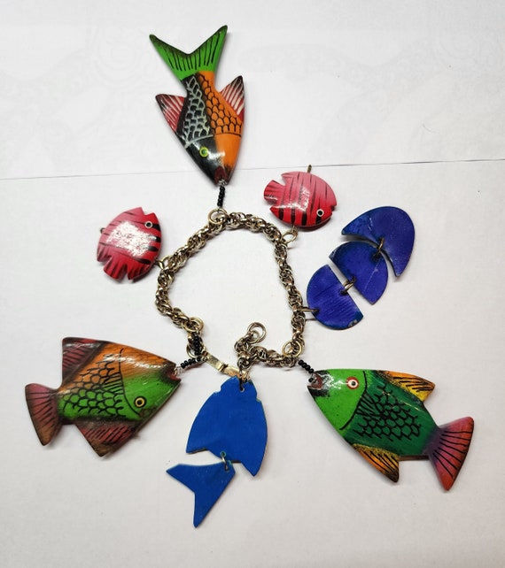 Vintage, colorful painted, wood fish shaped charm… - image 2