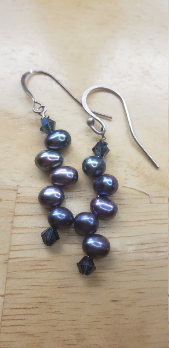 Vintage, dangle, pair of earrings, blue pearls
