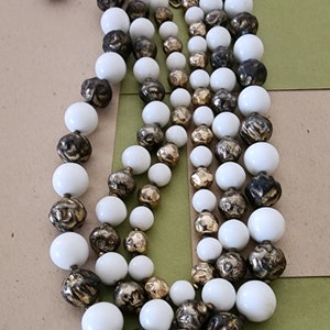 Vintage, gold and white glass beaded, multi strand, necklace
