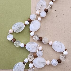 Vintage, wood, clear and white beaded, long necklace