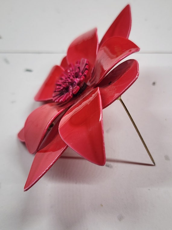 Vintage, large, red flower, art deco brooch - image 6