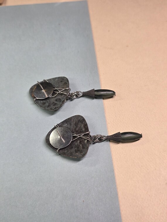 Vintage triangular geometric  silver, black and d… - image 2