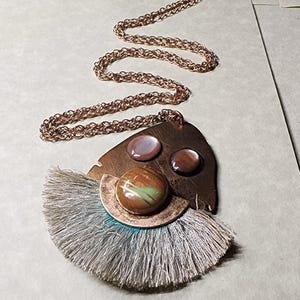 Vintage large unusual chunky face pendant necklace
