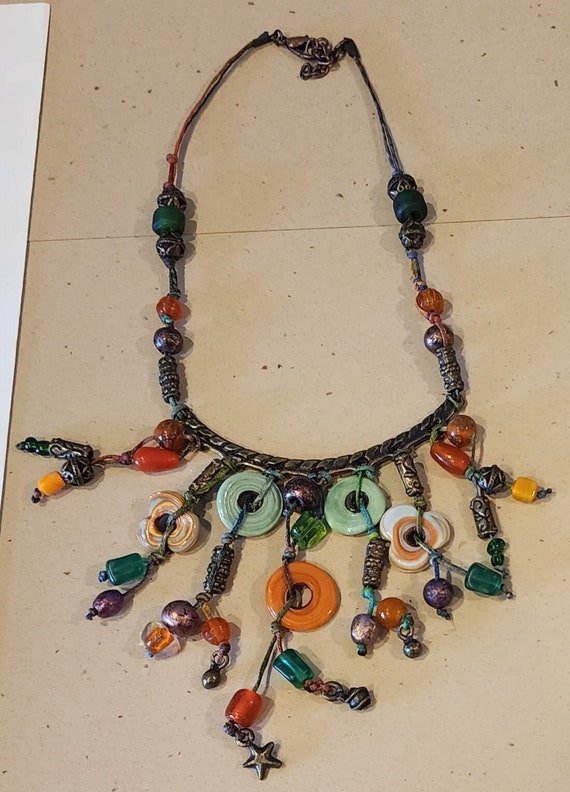 Vintage, multi colored, handmade glass beaded neck