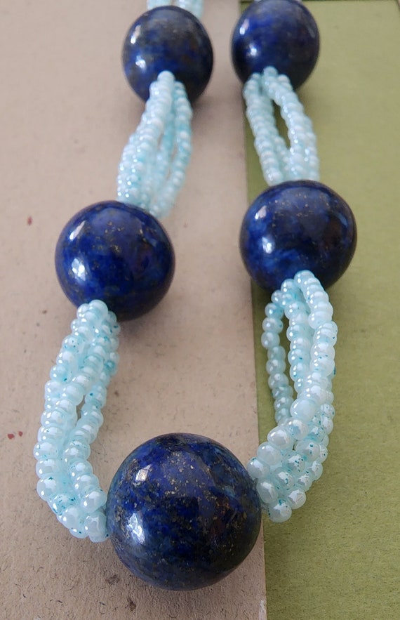 Vintage, lapis lazuli beaded, multi strand necklac
