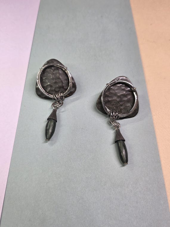 Vintage triangular geometric  silver, black and d… - image 1