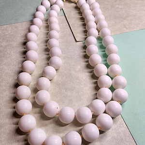 Vintage, knotted white beaded, double strand necklace