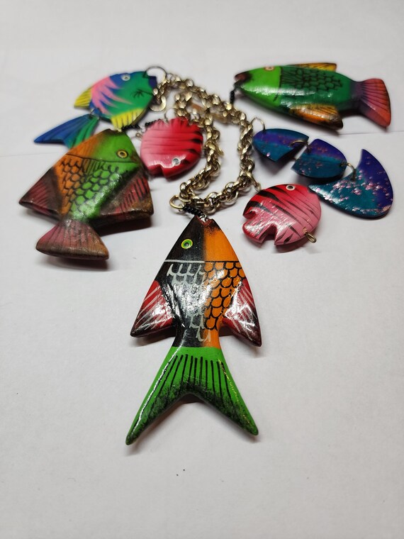 Vintage, colorful painted, wood fish shaped charm… - image 7