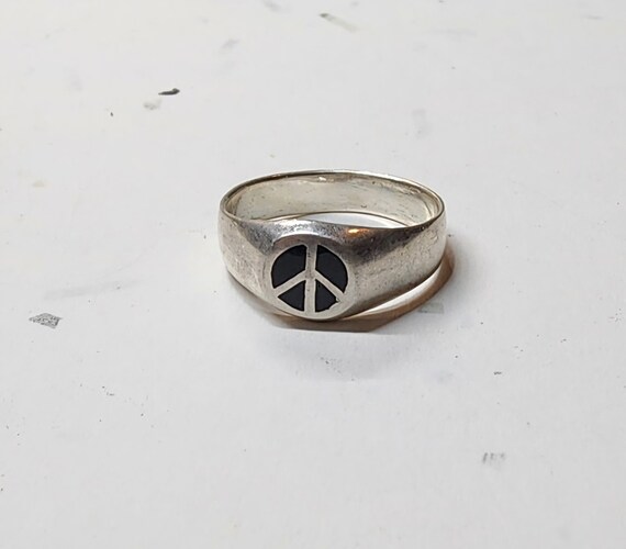 Vintage, estate, sz 5,  peace sign, sterling, sta… - image 6