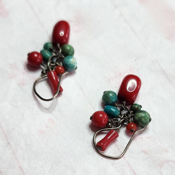 Vintage, dangle, coral and turquoise earrings - image 6