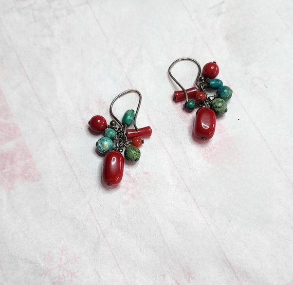 Vintage, dangle, coral and turquoise earrings - image 5