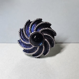 Vintage jewelry, vintage brooch, blue and black design, unique gift, costume jewelry