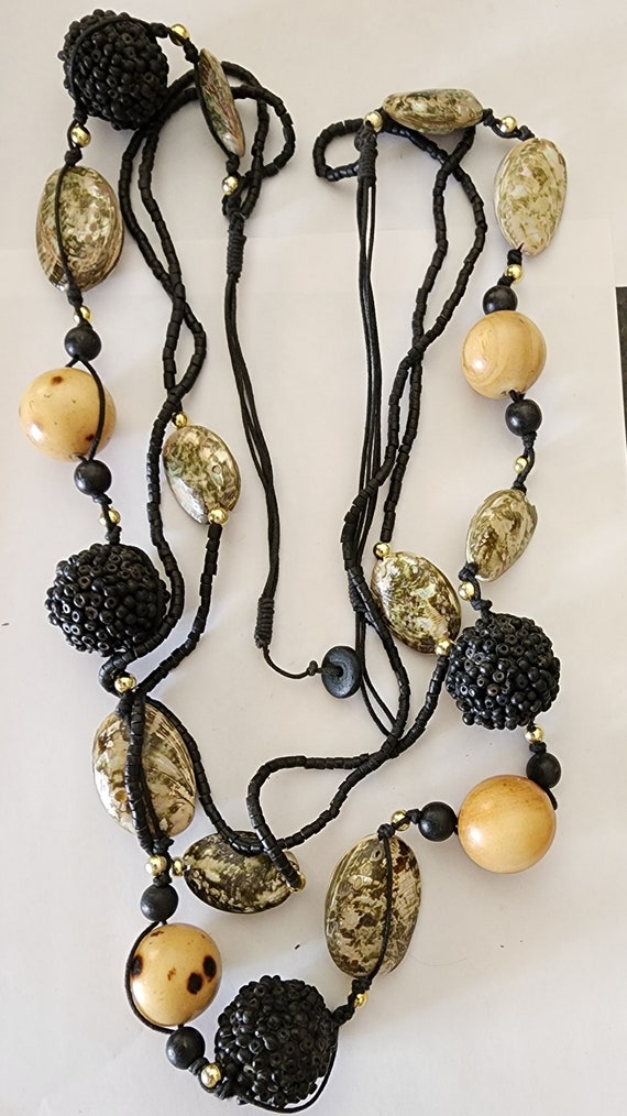 Vintage, African seeded, nut, long string necklace