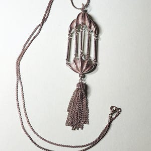 Vintage silver tone bird cage style pendant necklace