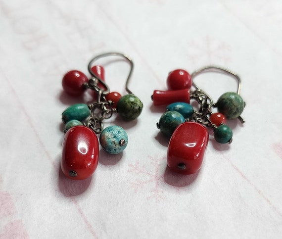 Vintage, dangle, coral and turquoise earrings - image 3