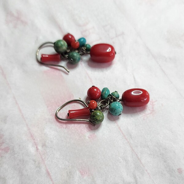 Coral and Turquoise Chip Butterfly Earrings