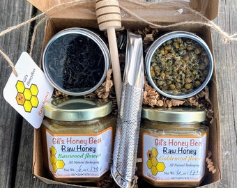 Organic Fair Trade Tea gift set -  raw honey and organic tea gift box