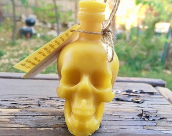 Skull candle 100% pure beeswax, Halloween candle handmade to order