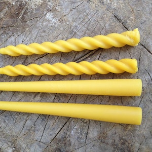 Four beeswax candles, 8'' taper candles. 100% pure beeswax candles. Two smooth and two spiral design - other design combinations available