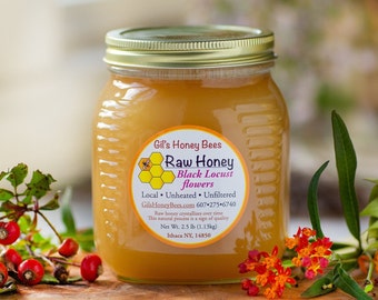 Raw Black Locust honey in 2.5lb glass jar. Unheated and unfiltered pure varietal honey made in Ithaca NY