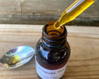 Propolis tincture, alcohol free, made with raw propolis collected by our honeybees. 1oz (30ml) bottle