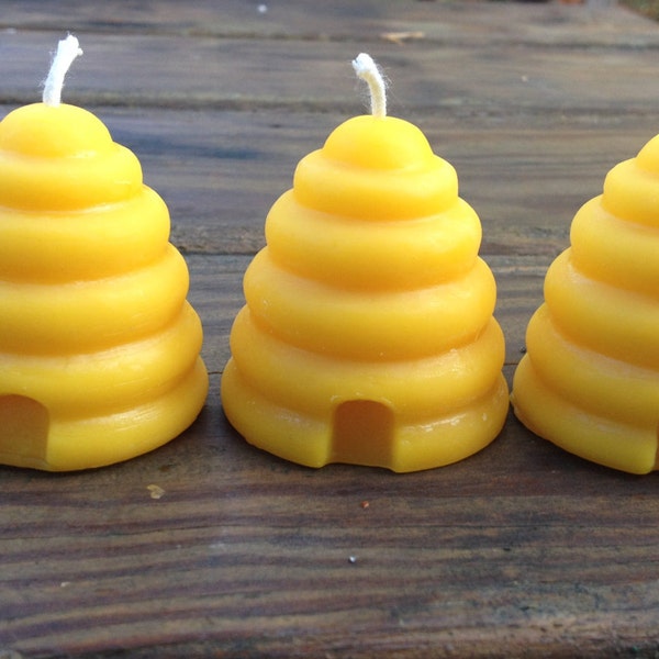 Three pure beeswax candles, beehive shape handmade to order from 100% pure beeswax