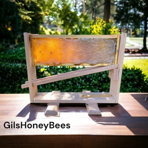 Honeycomb frame display stand. Handmade wooden comb honey display from real hardwood. Showcase your honeycomb frame.