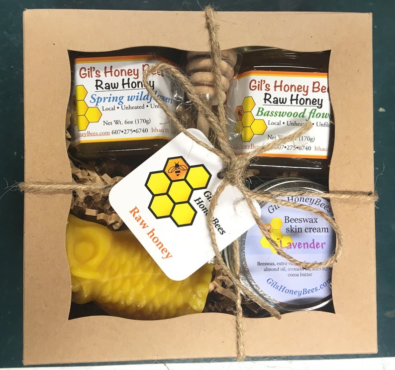Honey gift set raw honey sampler pure beeswax candle and