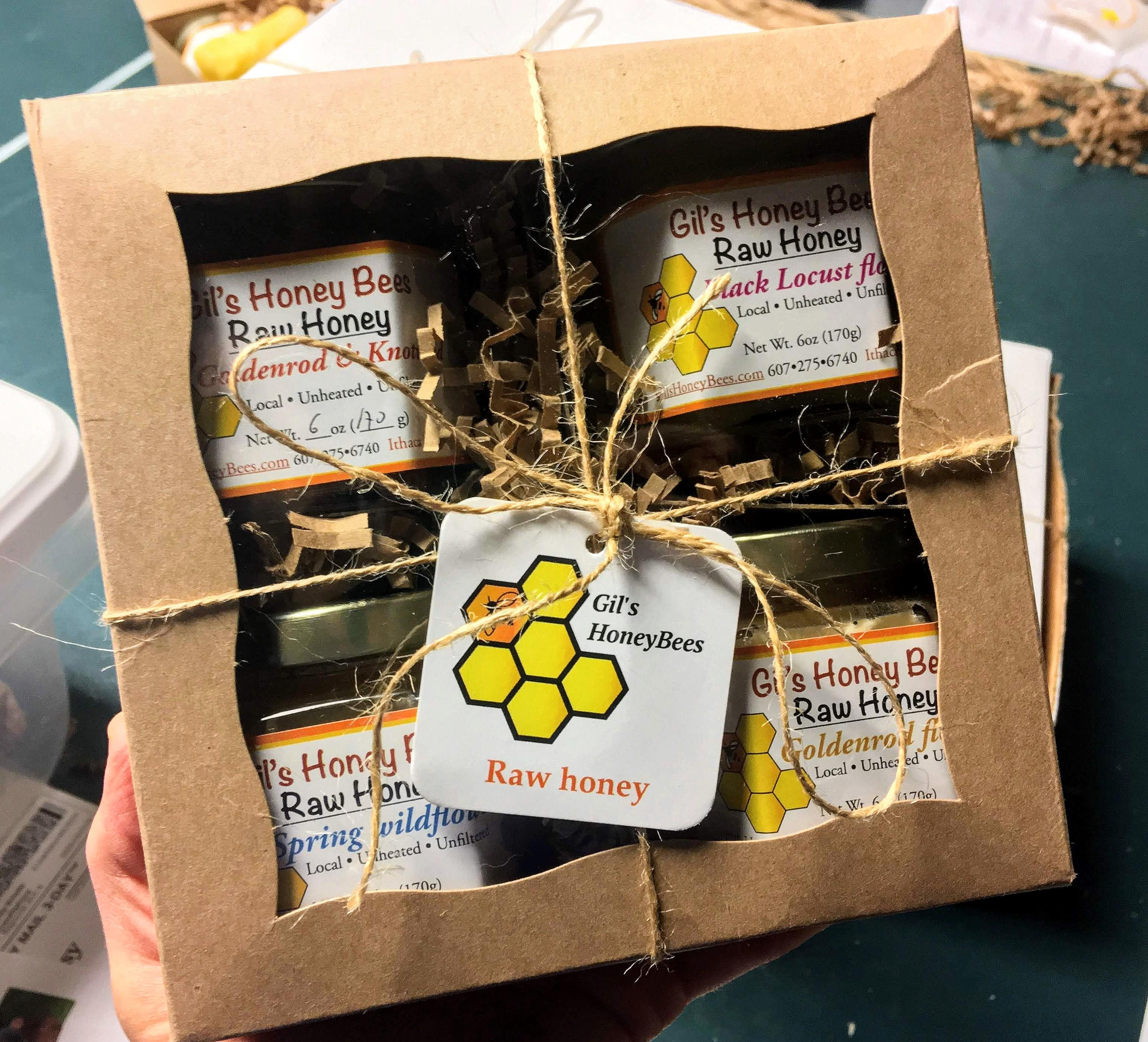 Raw Honey Gift Box, 4 six-oz. Jars, Seasonal Honey Varieties, NY Made